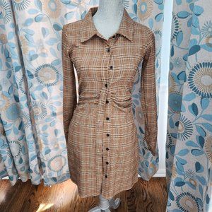 Zara Orange Plaid Button-up Dress